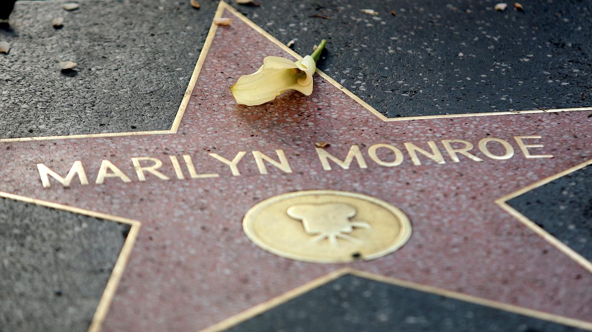 FILE PHOTO: A flower lays atop the Hollywood Walk of Fame star for the late actress Marilyn Monroe in Hollywood August 5, 2012. A memorial service was held in Los Angeles to mark the 50th anniversary of Monroe's death. REUTERS/Krista Kennell/File Photo