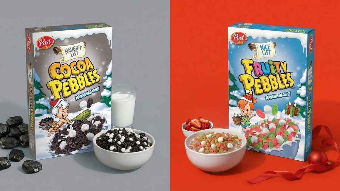 Fruity Pebbles and Cocoa Pebbles Just Got ‘Naughty and Nice' Holiday Makeovers 