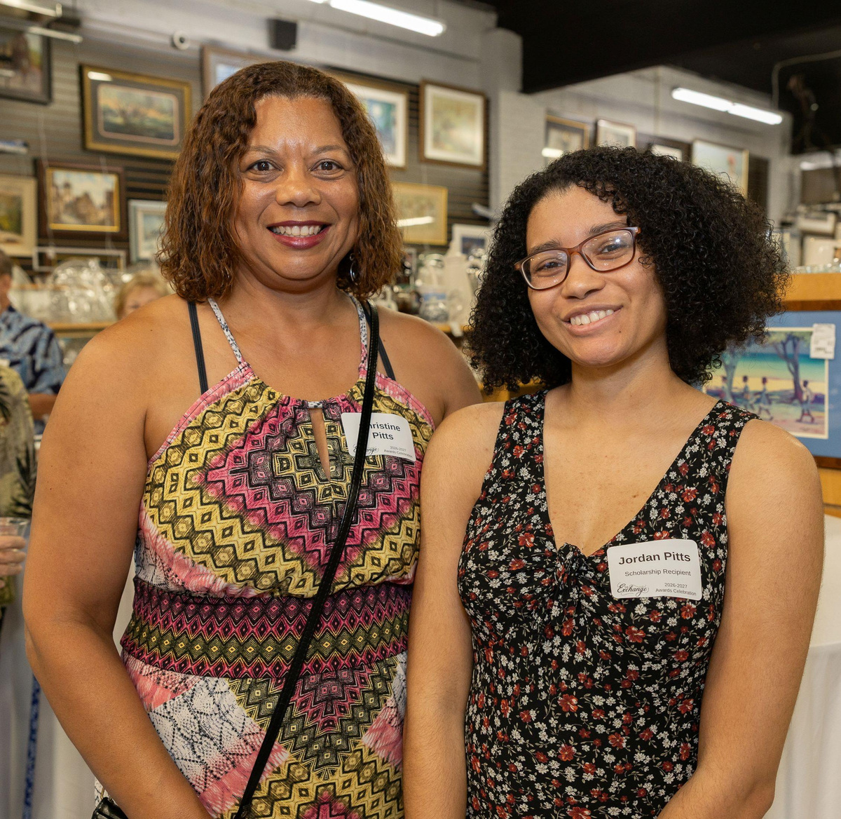Christine Pitts, left, celebrates with scholarship recipient Jordan Pitts at The Exchange’s 2026 Grants and Scholarship Awards event.