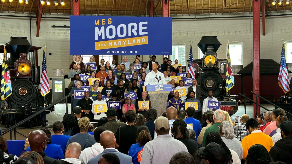Maryland Gov. Wes Moore speaks at the Wes Moore reelection launch at the B&O Railroad Kuseum on Saturday, May 2, 2026, in Baltimore. (Racquel Bazos/Baltimore Sun/TNS)