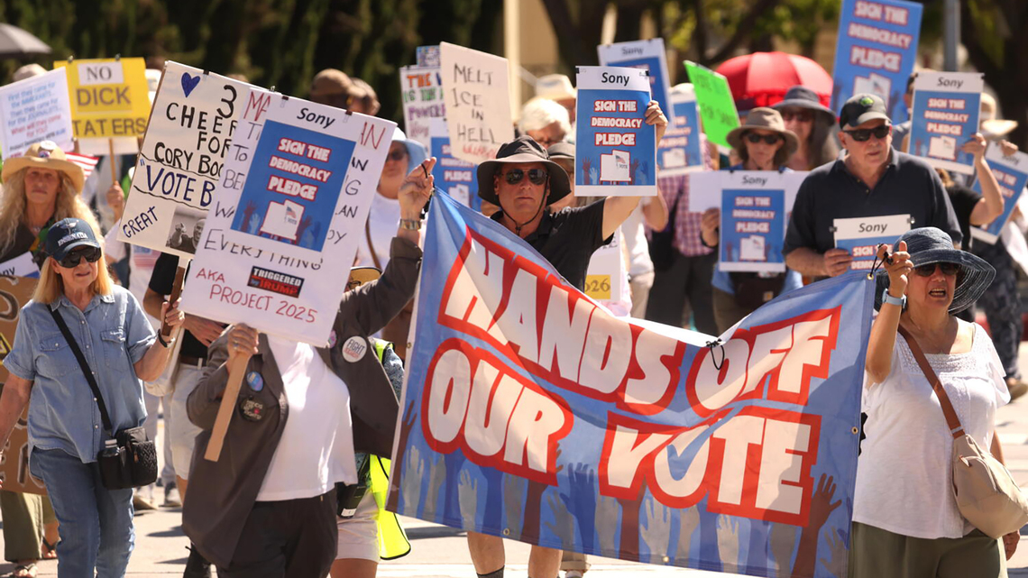 Culver City protesters demand Sony, Amazon, other studios defend democracy 