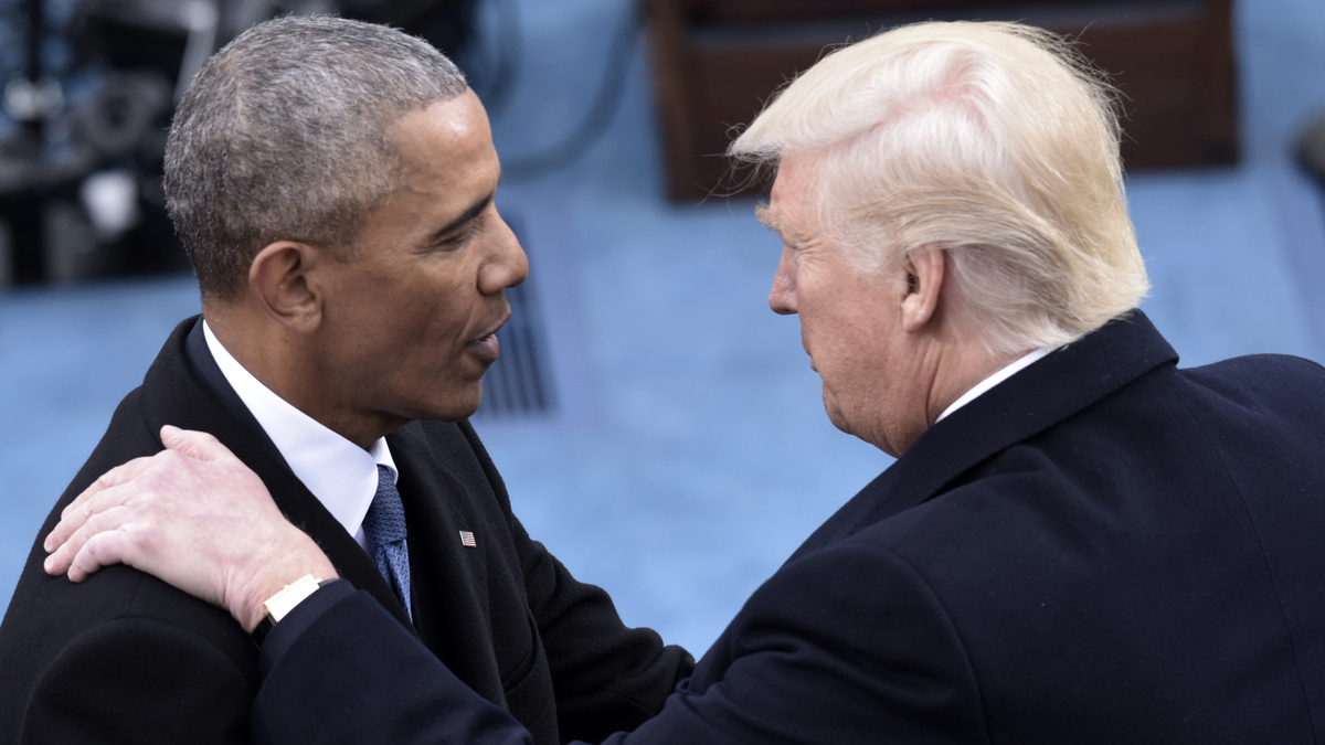 us-politics-INAUGURATION-SWEARING IN. President Barack Obama and President-Elect Donald Trump at the swearing-in ceremony of 45th president in front of the Capitol on January 20, 2017.