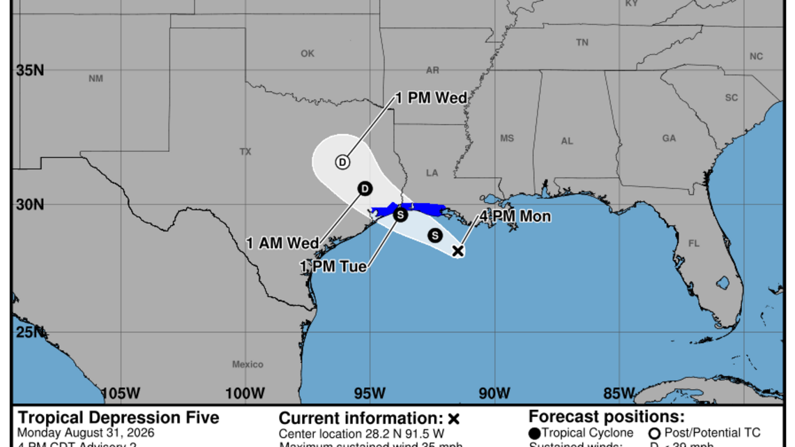 Monday, Aug. 31 update from the National Hurricane Center: Latest on the Tropical Depression 