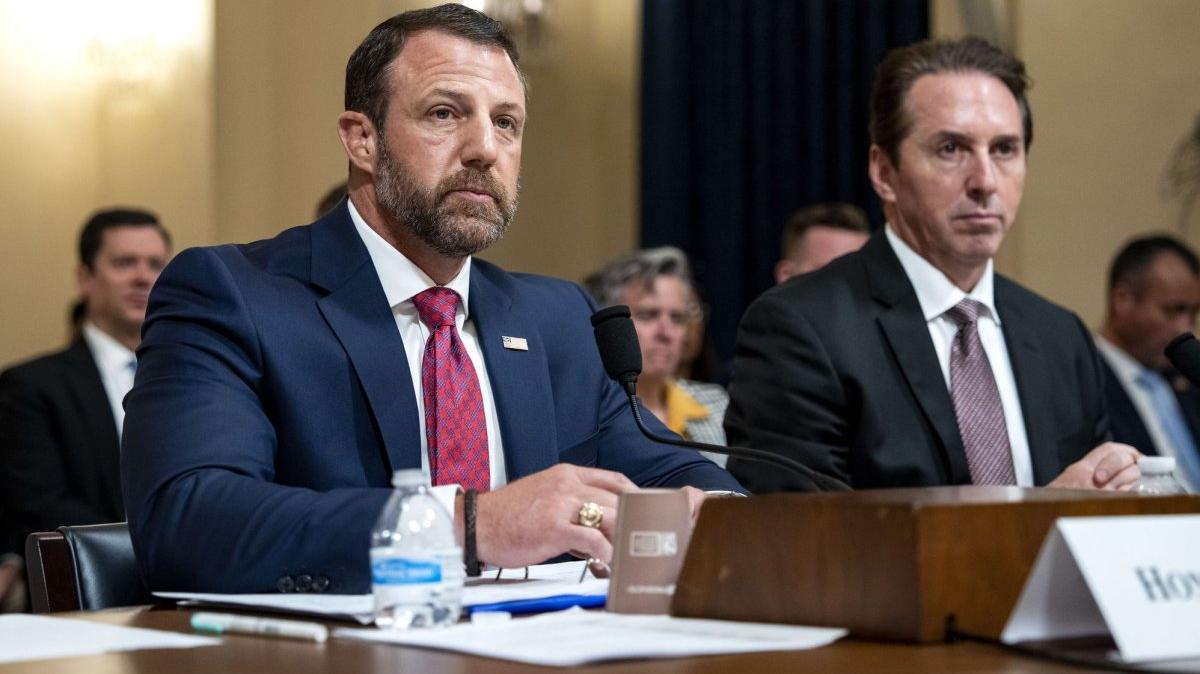 Markwayne Mullin, secretary of the Department of Homeland Security, and Troy Edgar, deputy secretary, are shown Wednesday during a House Homeland Security Committee hearing on the fiscal year 2027 budget request for DHS in the Canon House Office Building near the U.S. Capitol in Washington, D.C. Photo by Bonnie Cash/UPI