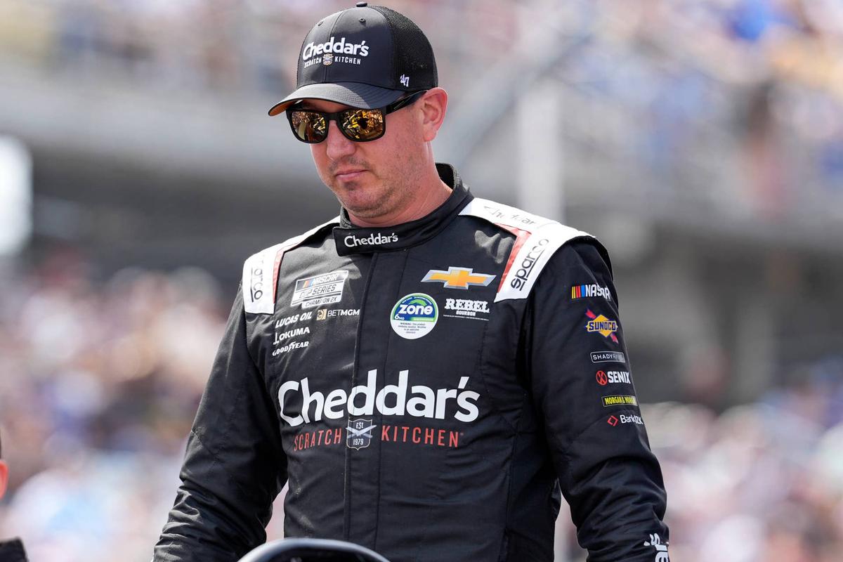  Apr 6, 2025; Darlington, South Carolina, USA; NASCAR Cup Series driver Kyle Busch (8) during intros during the Goodyear 400 at Darlington Raceway. 