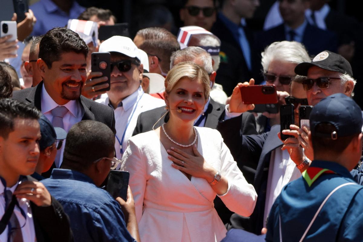 Costa Rica's newly elected President Laura Fernandez arrives for her inauguration ceremony at the Estadio Nacional in San Jose, Costa Rica, May 8, 2026. REUTERS/Mayela Lopez