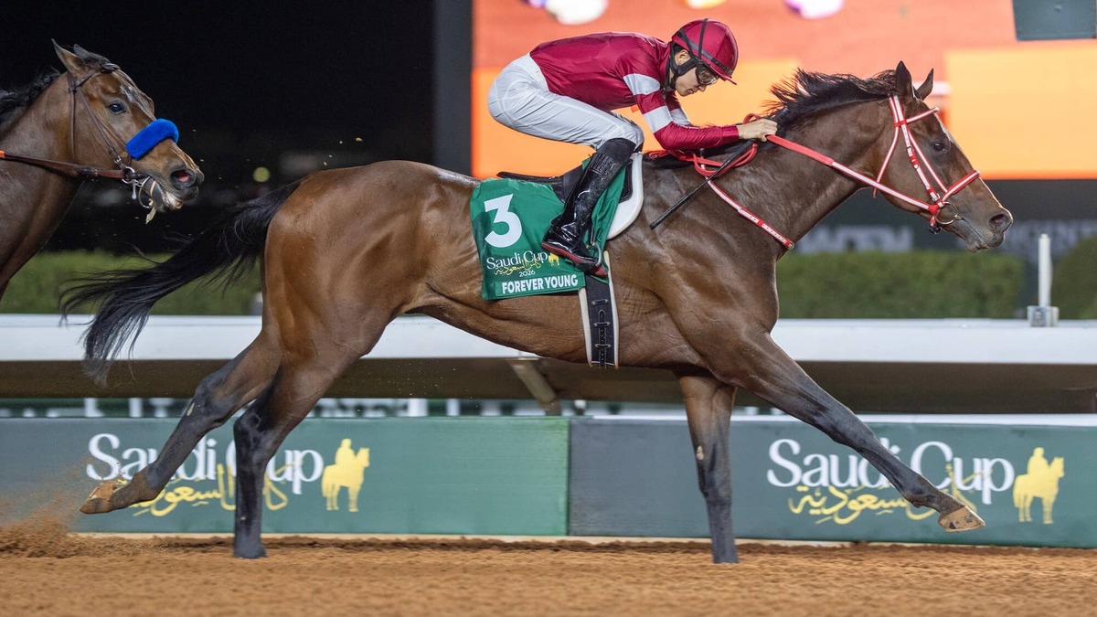 ‘He Loves America': Forever Young Takes First Spin Around Belmont Park