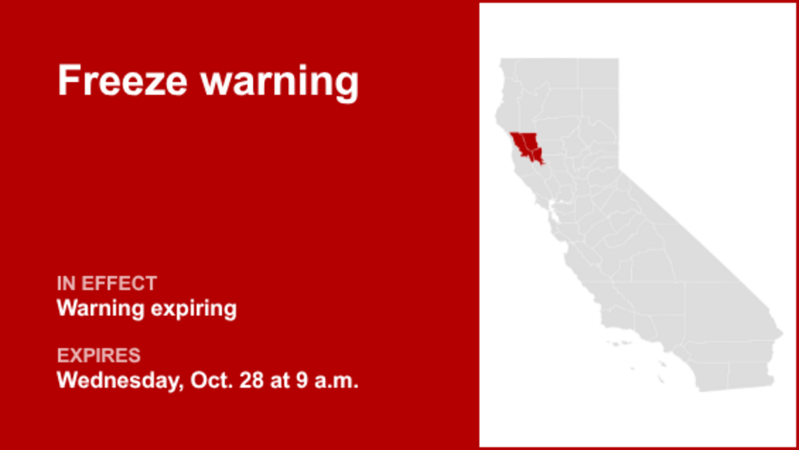 UPDATE: Freeze warning for Northern California for Thursday, says the NWS 