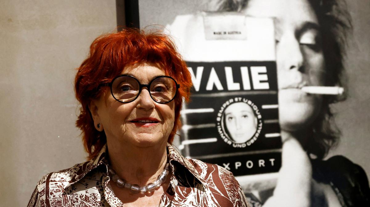 Austrian avant-garde artist Valie Export poses during a press preview of her exhibition 'VALIE EXPORT Retrospective' at the Albertina museum in Vienna, Austria, June 22. 2023. REUTERS/Leonhard Foeger