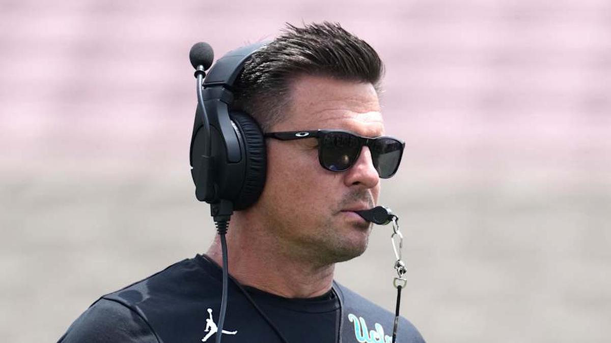  May 2, 2026; Pasadena, CA, USA; UCLA Bruins coach Bob Chesney reacts during the spring game at Rose Bowl. Mandatory Credit: Kirby Lee-Imagn Images | Kirby Lee-Imagn Images 