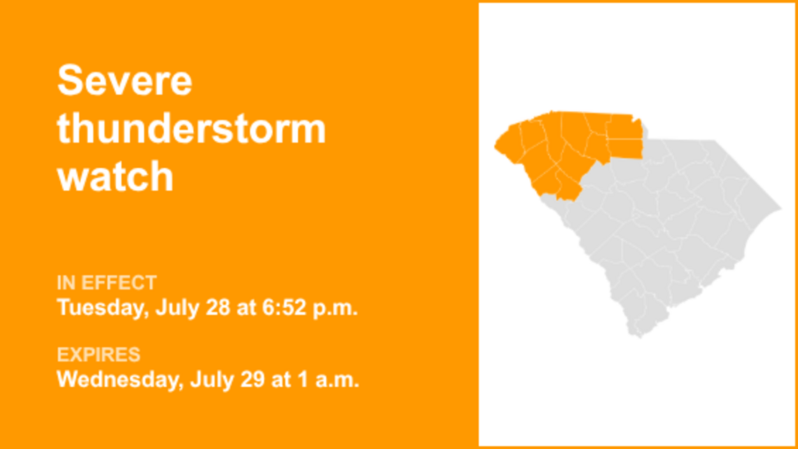 UPDATE: Severe thunderstorm watch affecting Upstate SC until 1 a.m. Wednesday 