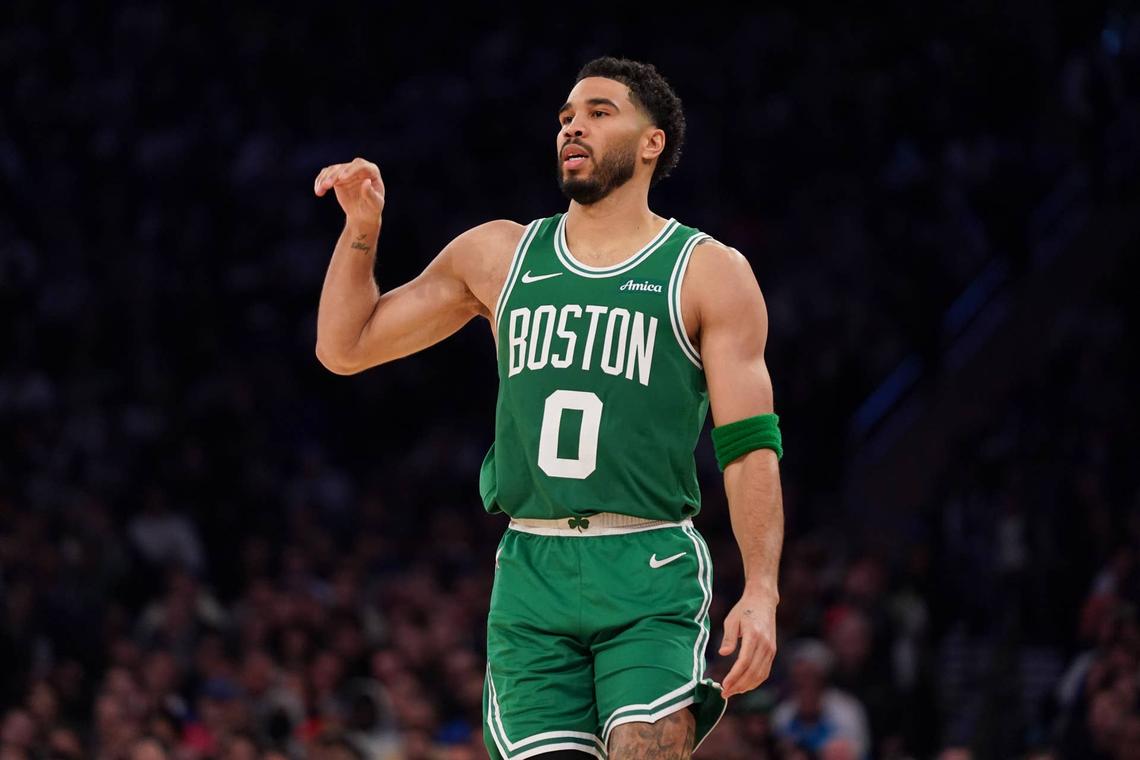  Boston Celtics forward Jayson Tatum against the New York Knicks at Madison Square Garden. Lucas Boland-Imagn Images