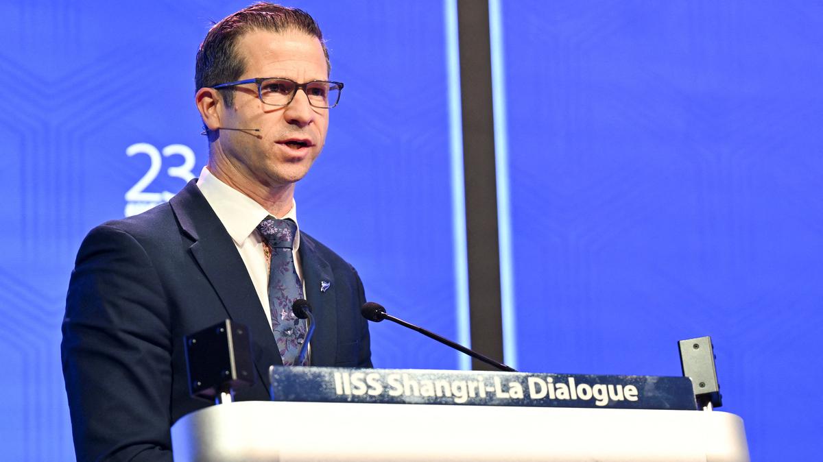 Chris Penk, New Zealand Minister of Defence speaks at the IISS Shangri-La Dialogue security summit in Singapore, May 30, 2026. REUTERS/Caroline Chia