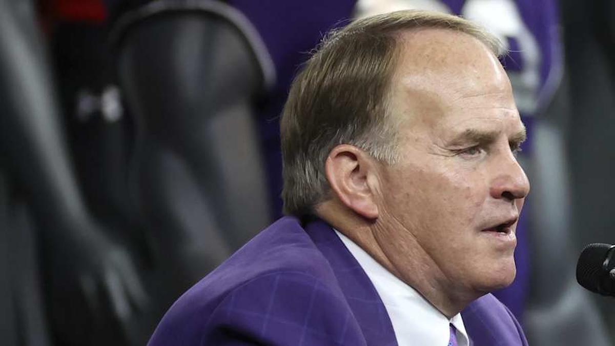  Jul 14, 2021; Arlington, TX, USA; TCU Horned Frogs head coach Gary Patterson speaks to the media during Big 12 media days at AT&T Stadium. | Kevin Jairaj-Imagn Images 