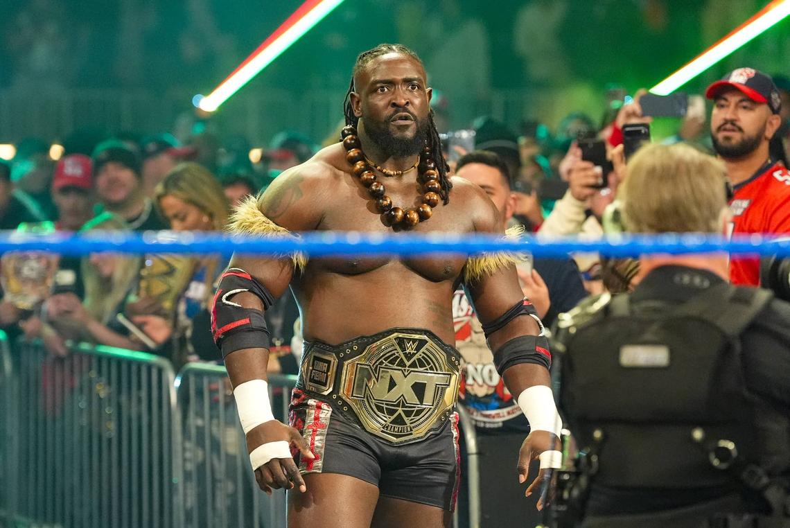 Oba Femi makes his entrance as NXT Champion at Saturday Night's Main Event in December, on the night of John Cena's final match.Getty Images