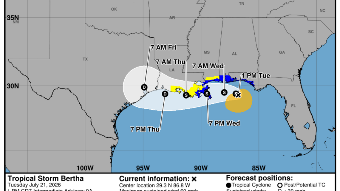 Tropical Storm Bertha: Tuesday, July 21 update from the NHC on latest developments 