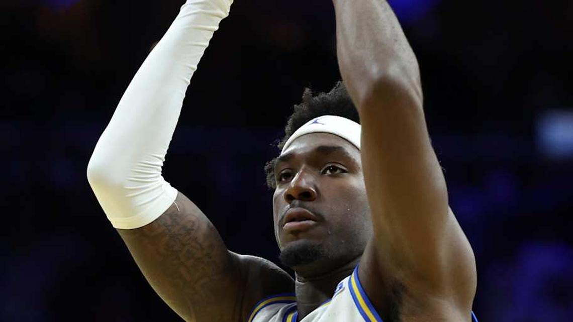  Mar 20, 2026; Philadelphia, PA, USA; UCLA Bruins forward Eric Dailey Jr. (3) shoots a free throw in the second half during a first round game of the men's 2026 NCAA Tournament at Xfinity Mobile Arena. Mandatory Credit: Bill Streicher-Imagn Images | Bill Streicher-Imagn Images 
