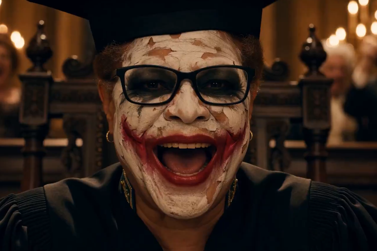  A still of Karen Bass as the Joker from a viral AI-generated video reposted by Spencer Pratt 