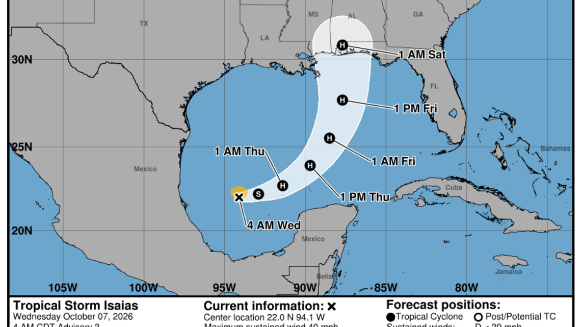 Wednesday, Oct. 7 update from the NHC: System has now been named Tropical Storm Isaias 