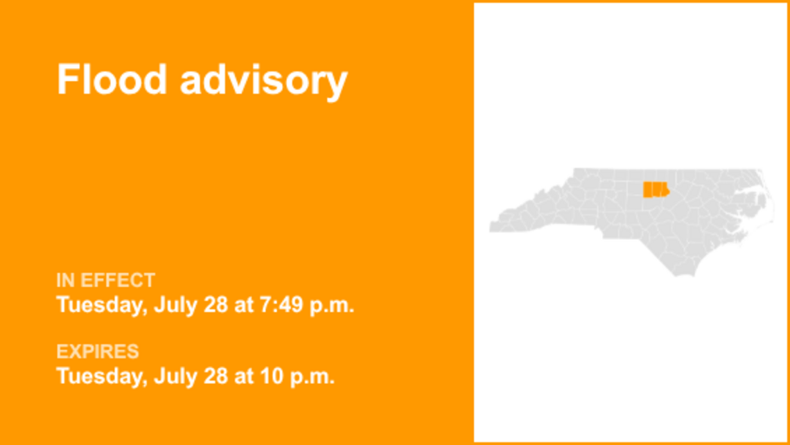 UPDATE: Flood advisory active for the Piedmont region until Tuesday night 