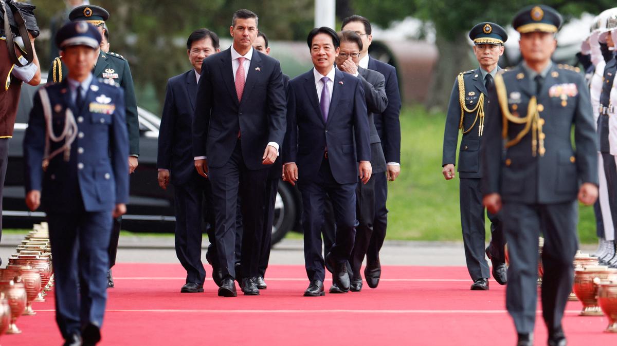 Paraguay President Santiago Pena attends a welcoming ceremony with Taiwan President Lai Ching-te in Taipei, Taiwan May 8, 2026. REUTERS/Ann Wang