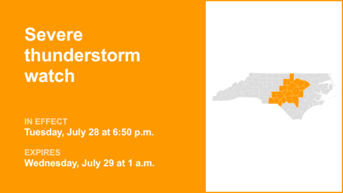 UPDATE: Sampson and Wayne counties under a severe thunderstorm watch until 1 a.m. Wednesday 