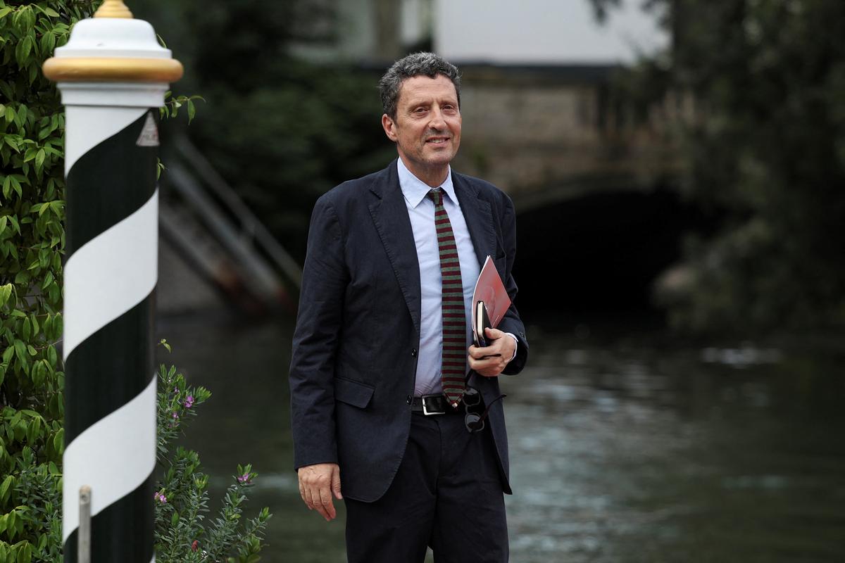 President of the foundation of the Festival of Venice, Pietrangelo Buttafuoco, arrives ahead of the 81st Venice International Film Festival, in Venice, Italy, August 27, 2024. REUTERS/Louisa Gouliamaki