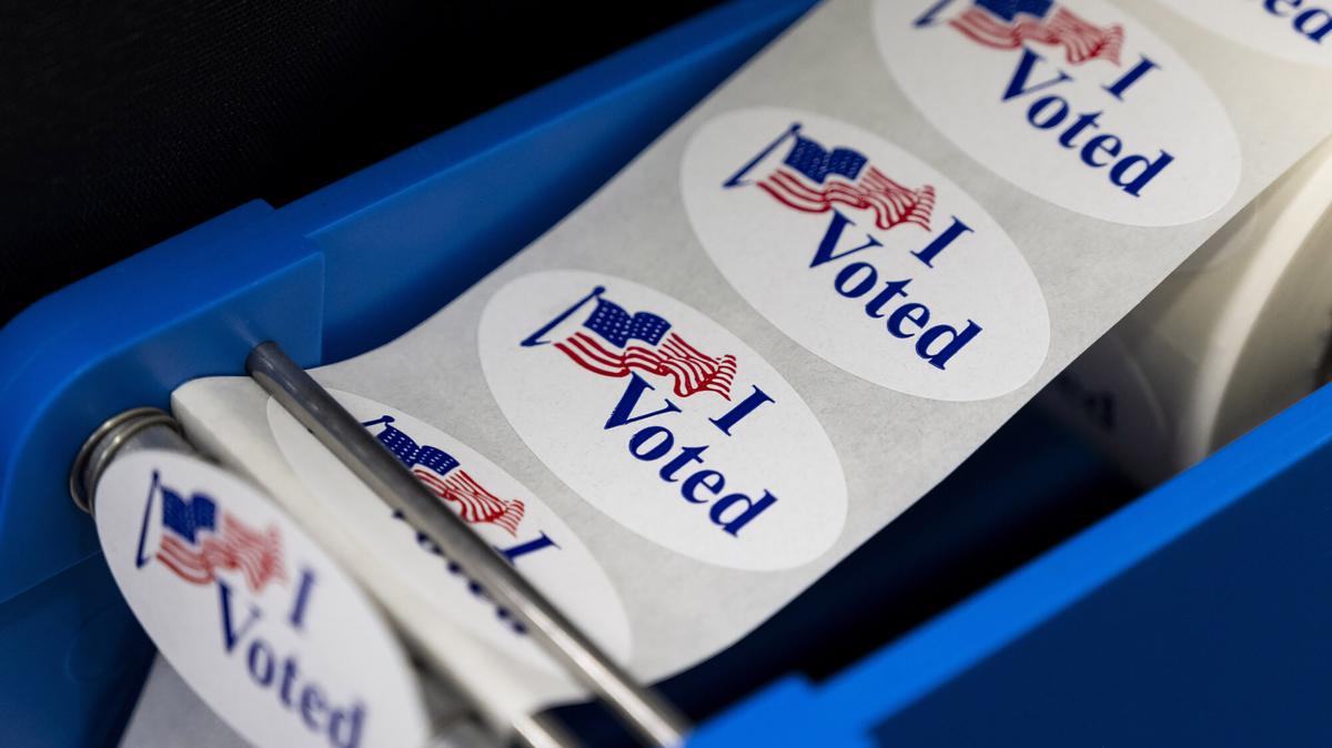 "I Voted" stickers at the Orange Public Library in Orange, California, on March 5, 2024. (Paul Bersebach/Orange County Register/TNS)