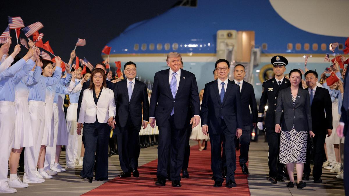 U.S. President Donald Trump participates in an arrival ceremony at Beijing Capital International Airport during his visit to the country, in Beijing, China, May 13, 2026. REUTERS/Evan Vucci