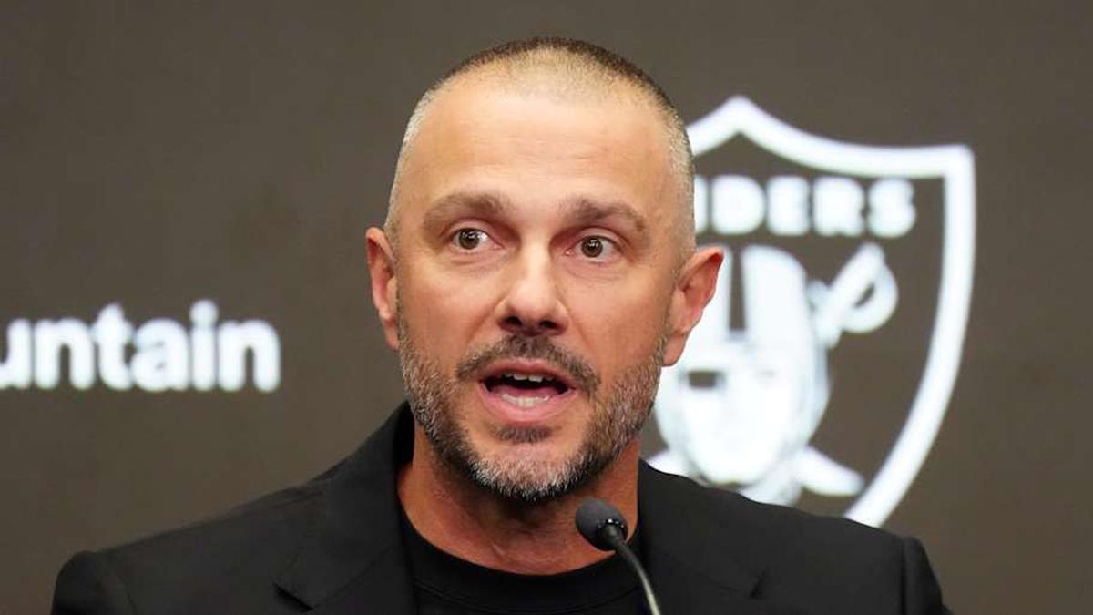  Feb 10, 2026; Henderson, NV, USA; Las Vegas Raiders general manager John Spytek at press conference at Intermountain Health Performance Center. Mandatory Credit: Kirby Lee-Imagn Images | Kirby Lee-Imagn Images 