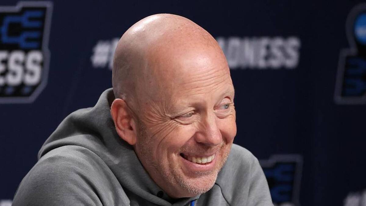  Mar 19, 2026; Philadelphia, PA, USA; UCLA Bruins head coach Mick Cronin speaks with the media before a practice session ahead of the first round of the men's 2026 NCAA Tournament at Xfinity Mobile Arena. Mandatory Credit: Bill Streicher-Imagn Images | Bill Streicher-Imagn Images 