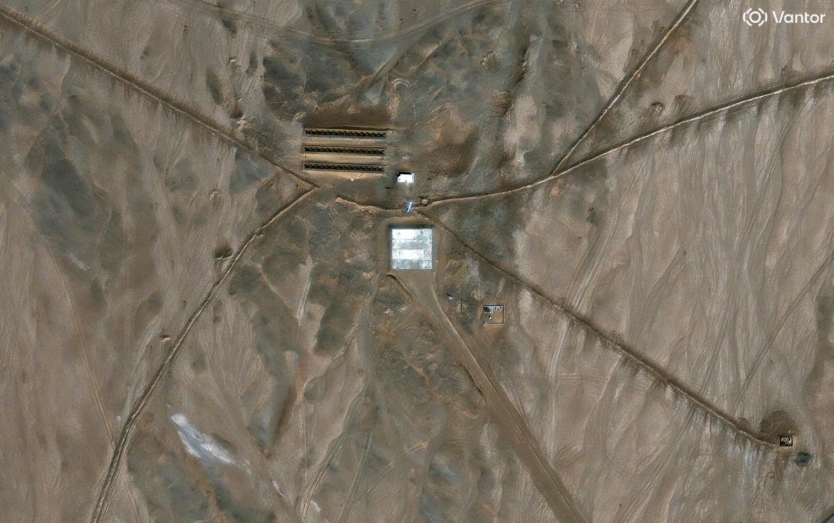 A satellite image shows what security analysts say is a launch pad that is part of two isolated desert networks linked by roads and possible communications conduits, in the Xinjiang Uyghur Autonomous Region, China, April 28, 2026. Vantor/Handout via REUTERS