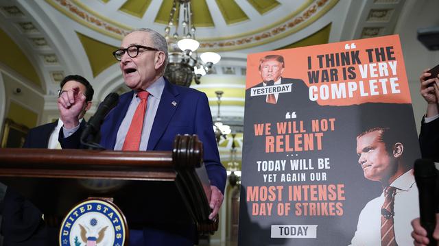 U.S. Senate Minority Leader Chuck Schumer, D-N.Y., speaks during a news conference following a weekly Democratic policy luncheon at the U.S. Capitol on March 10, 2026, in Washington, D.C. (Anna Moneymaker/Getty Images/TNS)