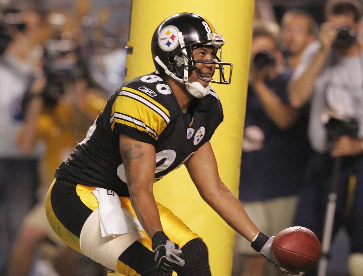  Pittsburgh Steelers wide receiver Hines Ward celebrates a touchdown against the New England Patriots at Heinz Field. Matthew Emmons- USA TODAY Sports