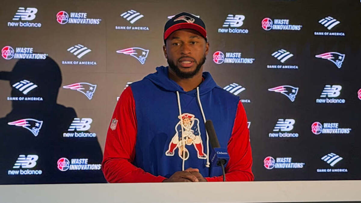  New England Patriots safety Kevin Byard speaks to the media during the team's offseason workout schedule. | Ethan Hurwitz / Patriots On SI 