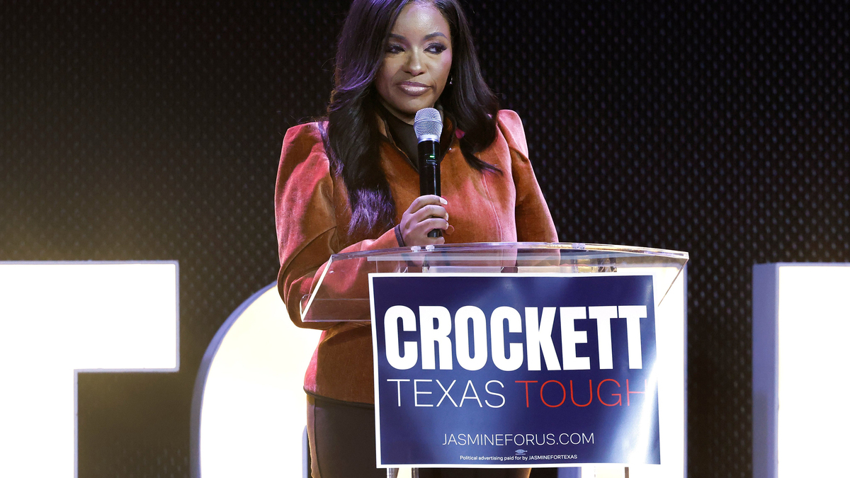 Congressman Jasmine Crockett spoke to her supporters during an election night watch party at Club Vivo in downtown Dallas, March 3, 2026. (Tom Fox/The Dallas Morning News/TNS)
