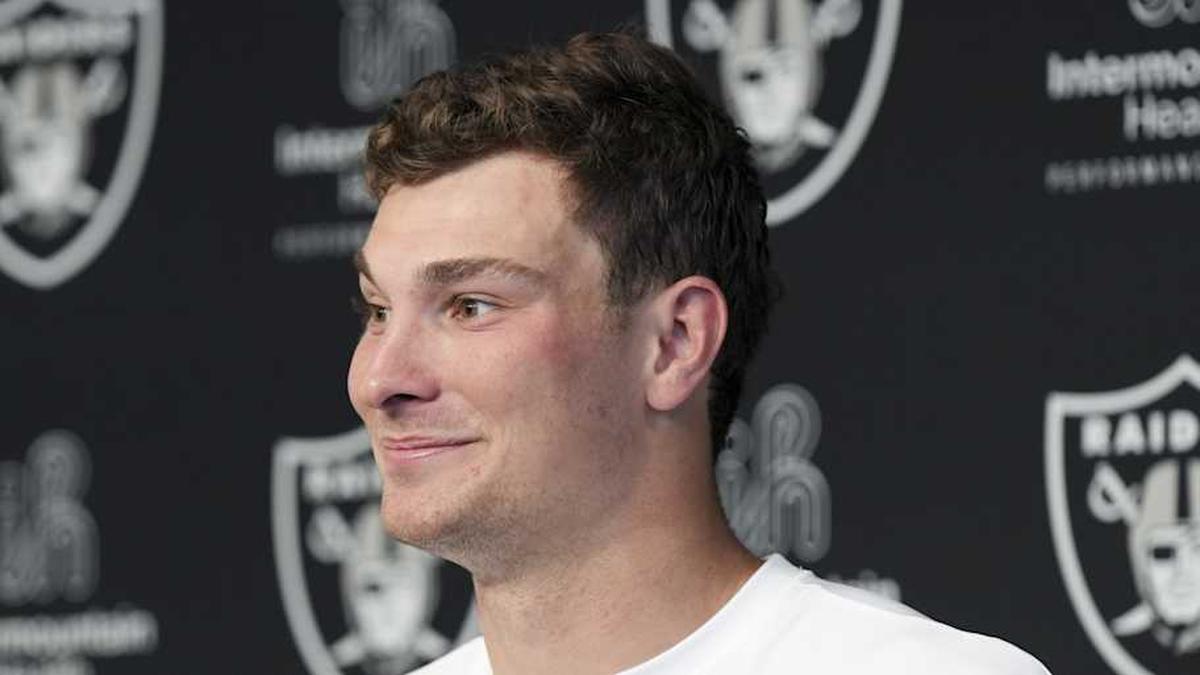  May 2, 2026; Henderson, NV, USA; Las Vegas Raiders quarterback Fernando Mendoza (15) speaks during a news conference at the team's Rookie Minicamp at Intermountain Health Performance Center. Mandatory Credit: Candice Ward-Imagn Images | Candice Ward-Imagn Images 