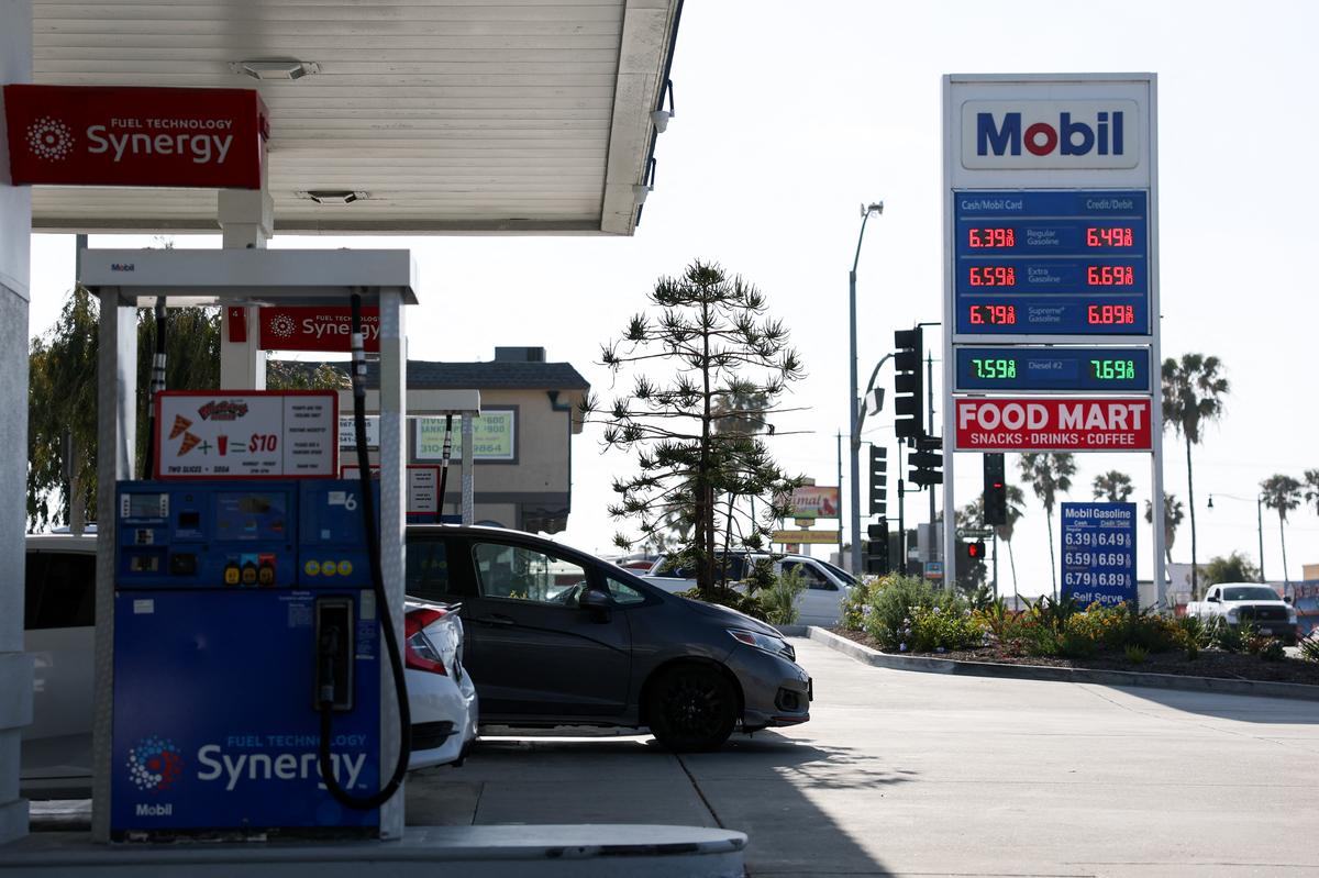  A sign at a gas station in Redondo Beach, California, shows prices over $6 per gallon on April 30, 2026. 