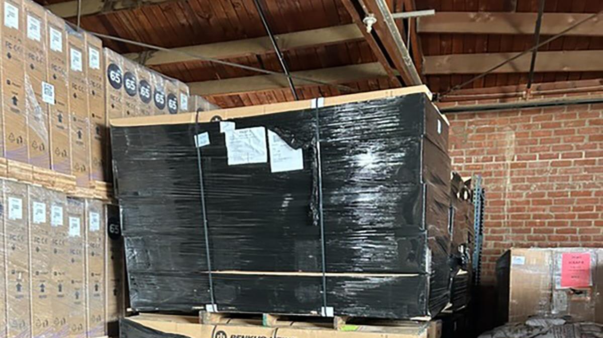 Detectives from the Los Angeles County Sheriff’s Department Major Crimes Bureau Cargo Criminal Apprehension Team served a search warrant in Vernon, California, regarding a cargo theft investigation. The search warrant operation concluded with the arrest of one suspect and the seizing of approximately four million dollars of stolen cargo freight. (Los Angeles County Sheriff's Department/TNS)