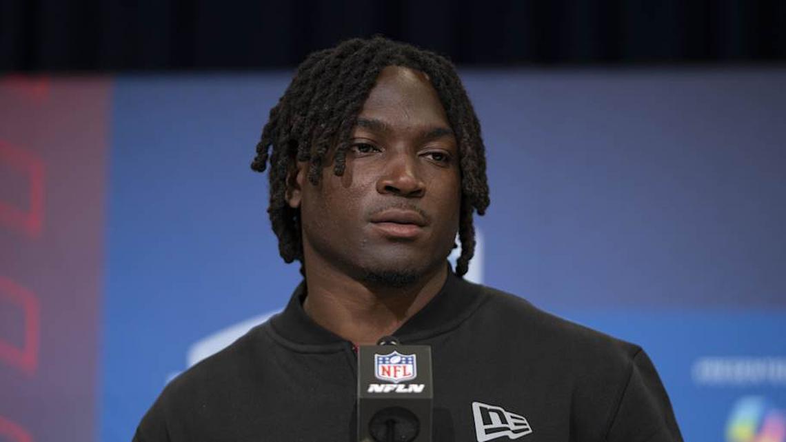  Feb 26, 2026; Indianapolis, IN, USA; Indiana defensive back D'Angelo Ponds (DB25) speaks at the podium during the NFL Combine at the Indiana Convention Center. Mandatory Credit: Jacob Musselman-Imagn Images | Jacob Musselman-Imagn Images 