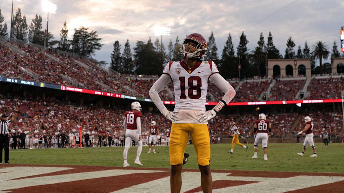  Sep 10, 2022; Stanford, California, USA; USC Trojans linebacker Eric Gentry (18) poses for a photo during the third quarter against the Stanford Cardinal at Stanford Stadium. Mandatory Credit: Stan Szeto-Imagn Images | Stan Szeto-Imagn Images 