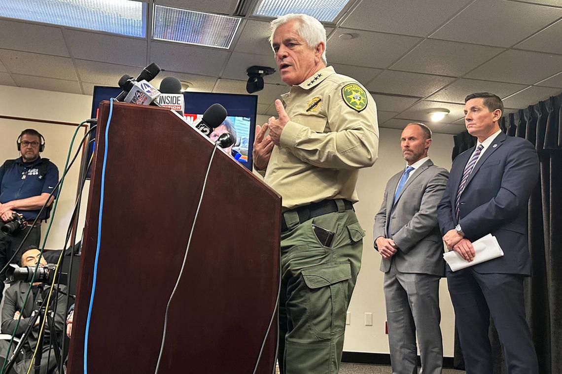  Pima County Sheriff Chris Nanos updates reporters on the disappearance of Nancy Guthrie in Tucson, Arizona, on February 5, 2026. 