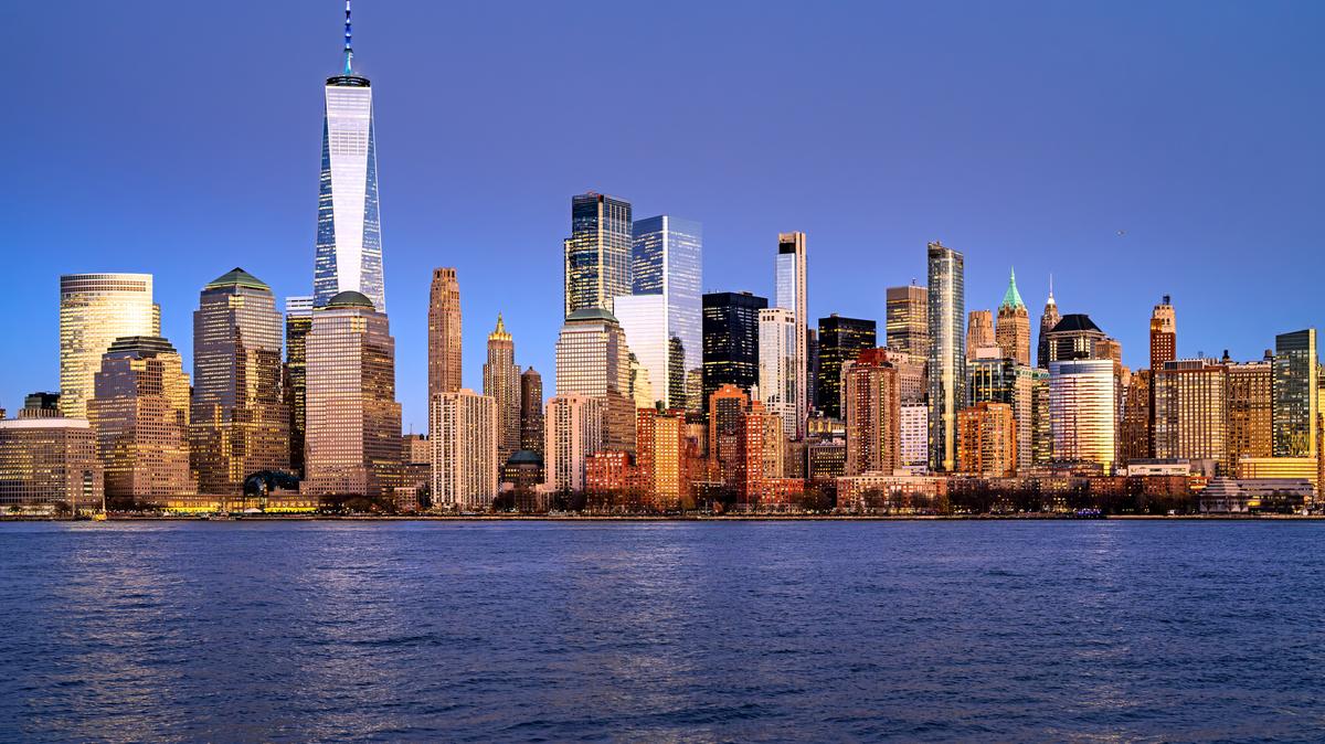 Skyscrapers along the Manhattan waterfront in New York City. 