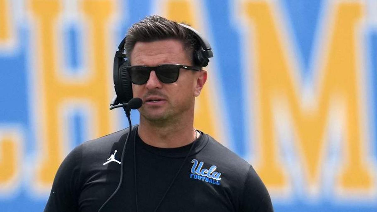  May 2, 2026; Pasadena, CA, USA; UCLA Bruins coach Bob Chesney reacts during the spring game at Rose Bowl. Mandatory Credit: Kirby Lee-Imagn Images | Kirby Lee-Imagn Images 