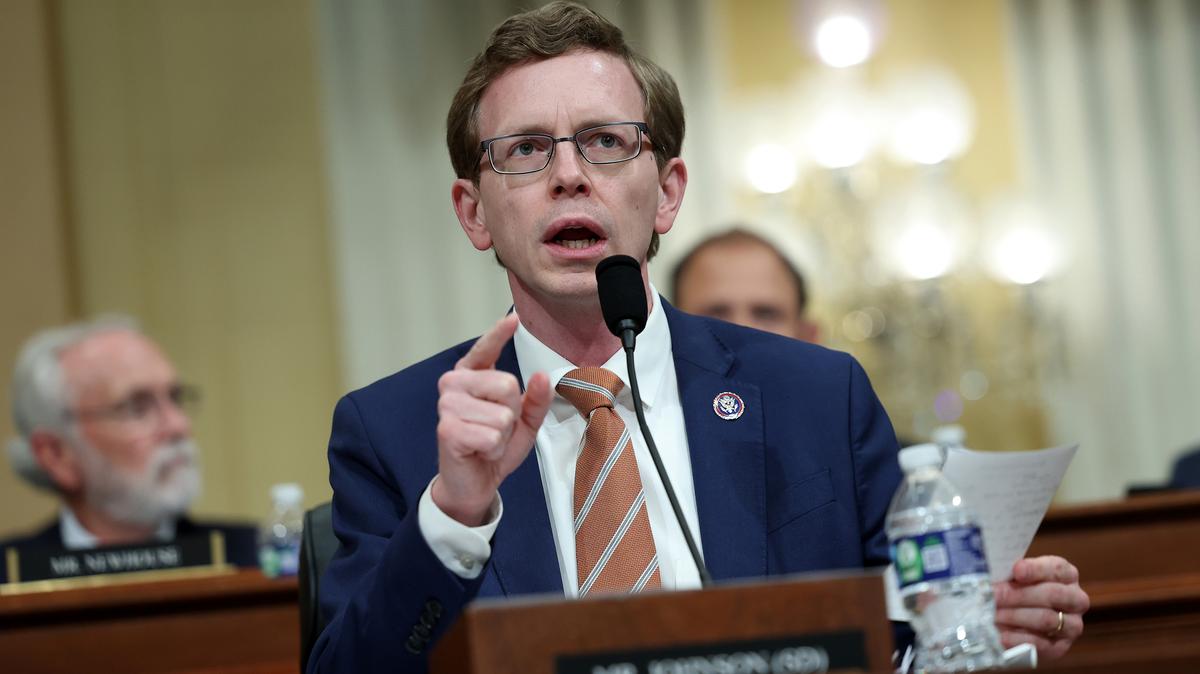 U.S. Rep. Dusty Johnson (R-SD) questions witnesses in a hearing in the Cannon House Office Building on Feb. 28, 2023, in Washington, D.C. (Kevin Dietsch/Getty Images/TNS)