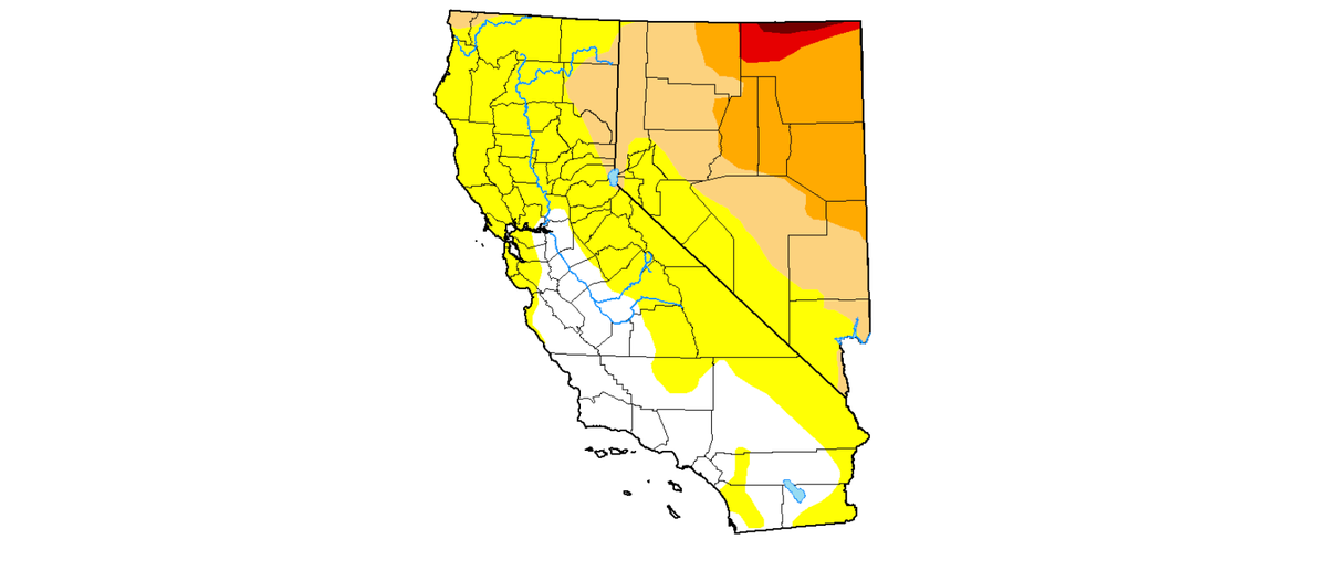 The US Drought Monitor for California -Nevada as of April 27, 2026.