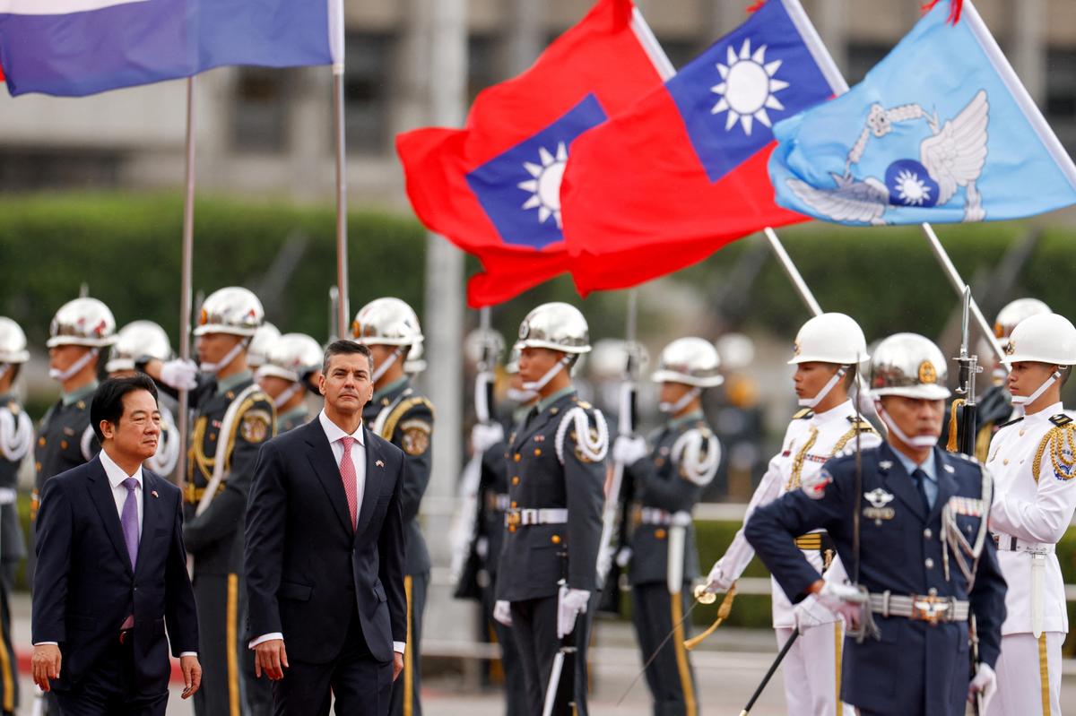 Paraguay President Santiago Pena attends a welcoming ceremony with Taiwan President Lai Ching-te in Taipei, Taiwan May 8, 2026. REUTERS/Ann Wang
