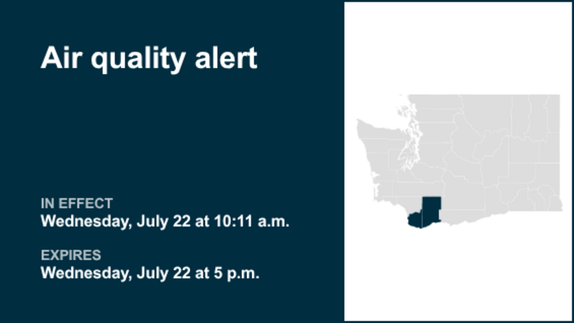 Air quality alert in place for Clark and Skamania counties until early Wednesday evening 