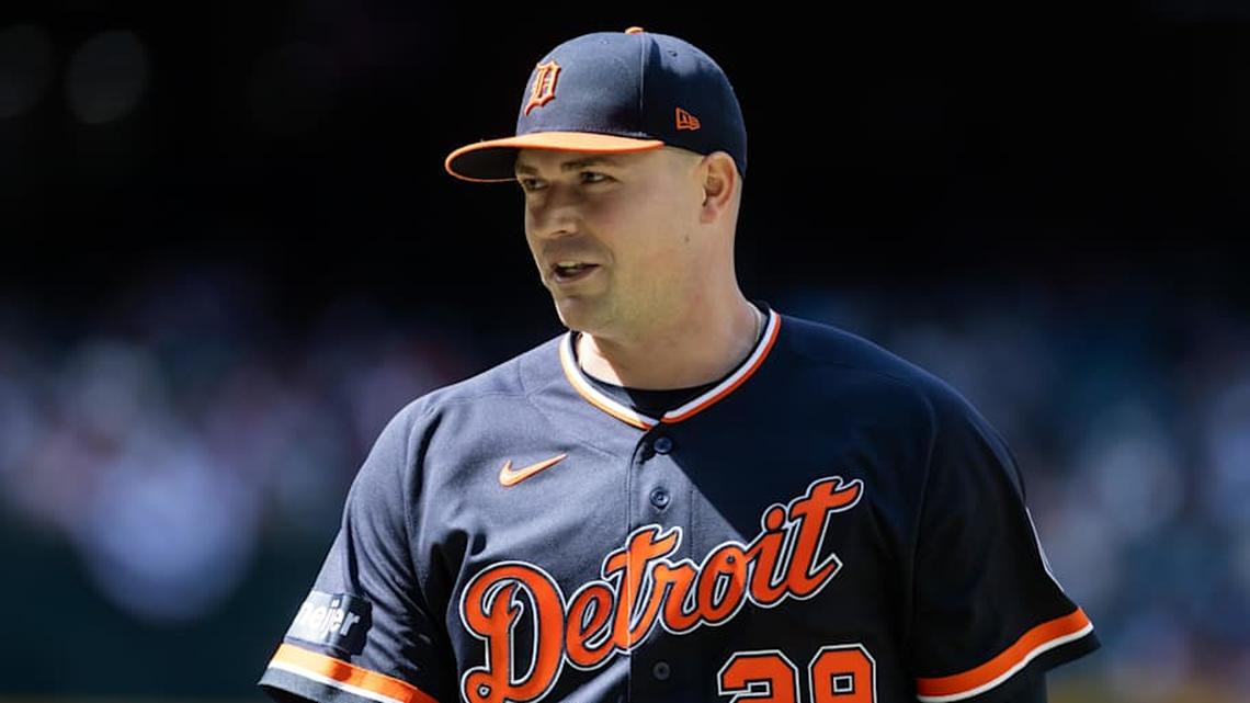  Apr 1, 2026; Phoenix, Arizona, USA; Detroit Tigers pitcher Tarik Skubal in the fifth inning against the Arizona Diamondbacks at Chase Field. | Mark J. Rebilas-Imagn Images 