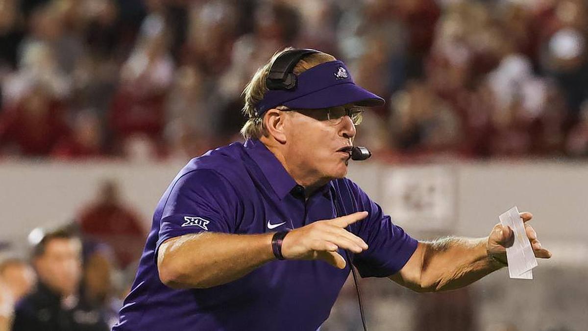  Oct 16, 2021; Norman, Oklahoma, USA; TCU Horned Frogs head coach Gary Patterson during the game against the Oklahoma Sooners at Gaylord Family-Oklahoma Memorial Stadium. Mandatory Credit: Kevin Jairaj-Imagn Images | Kevin Jairaj-Imagn Images 